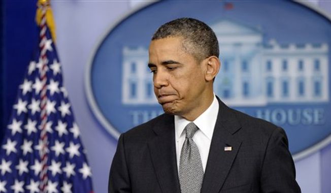 President Obama finishes speaking in the Brady Press Briefing Room of the White House in Washington, Tuesday, April 16, 2013, about the Boston Marathon explosions.(AP Photo/Susan Walsh)