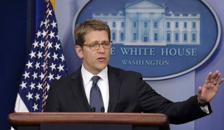 White House press secretary Jay Carney speaks during the daily briefing at the White House on April 17, 2013. (Associated Press)