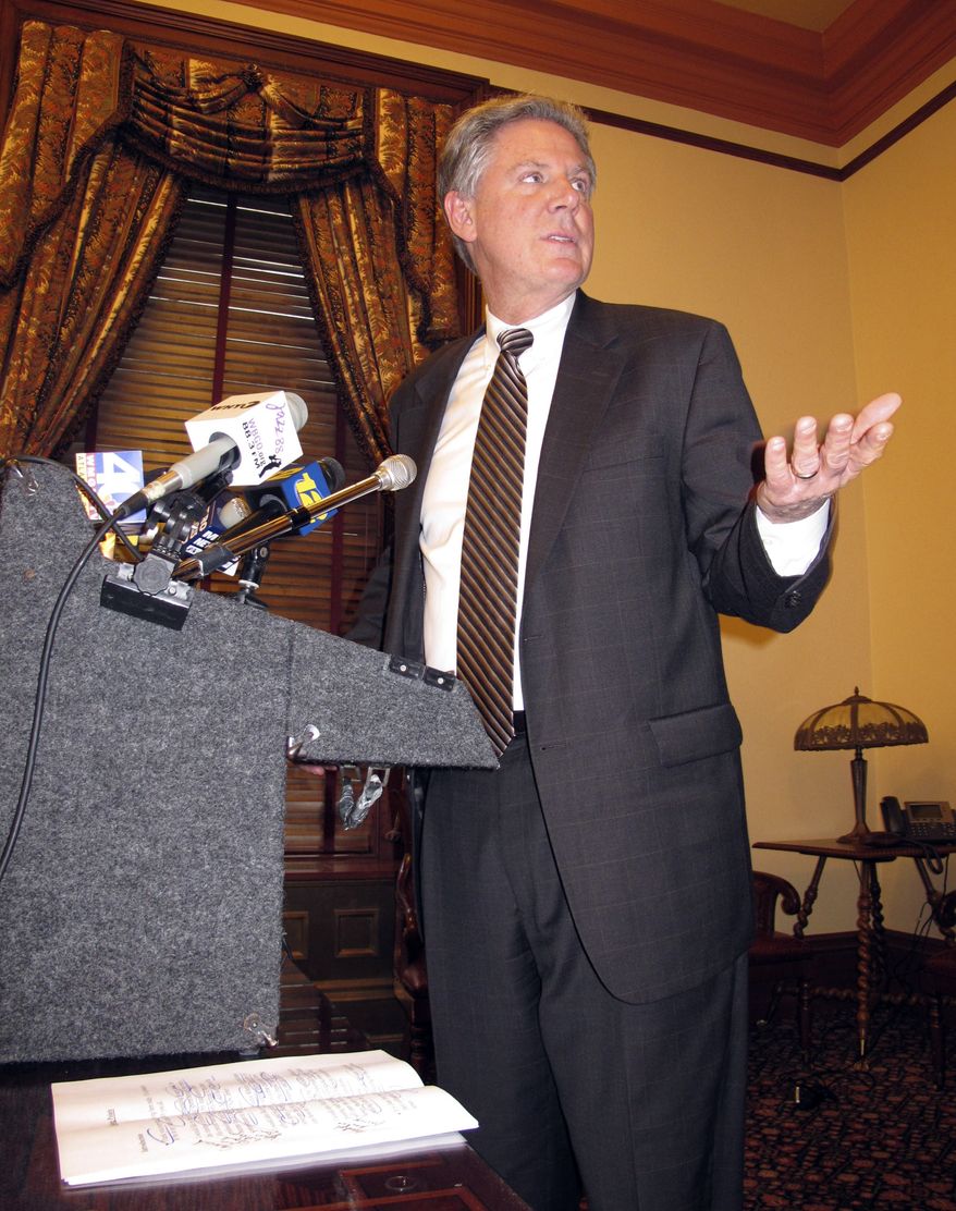 **FILE** U.S. Rep. Frank Pallone Jr., New Jersey Democrat, speaks at a news conference on Jan. 23, 2012 in Trenton, N.J. about plans to legalize sports betting in New Jersey. (Associated Press)