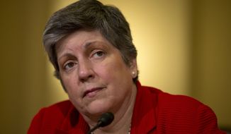 ** FILE ** Homeland Security Secretary Janet Napolitano testifies on Capitol Hill in Washington, Thursday, April 18, 2013, before the House Homeland Security Committee. (AP Photo/Evan Vucci)

