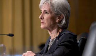 **FILE** Health and Human Services Secretary Kathleen Sebelius testifies on Capitol Hill in Washington on April 17, 2013, before the Senate Finance Committee hearing on President Barack Obama&#39;s budget proposal for fiscal year 2014. (Associated Press)