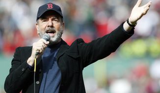 Neil Diamond sings &quot;Sweet Caroline&quot; in the eighth inning of a baseball game between the Boston Red Sox and the Kansas City Royals at Fenway Park in Boston on Saturday, April 20, 2013. (AP Photo/Michael Dwyer)