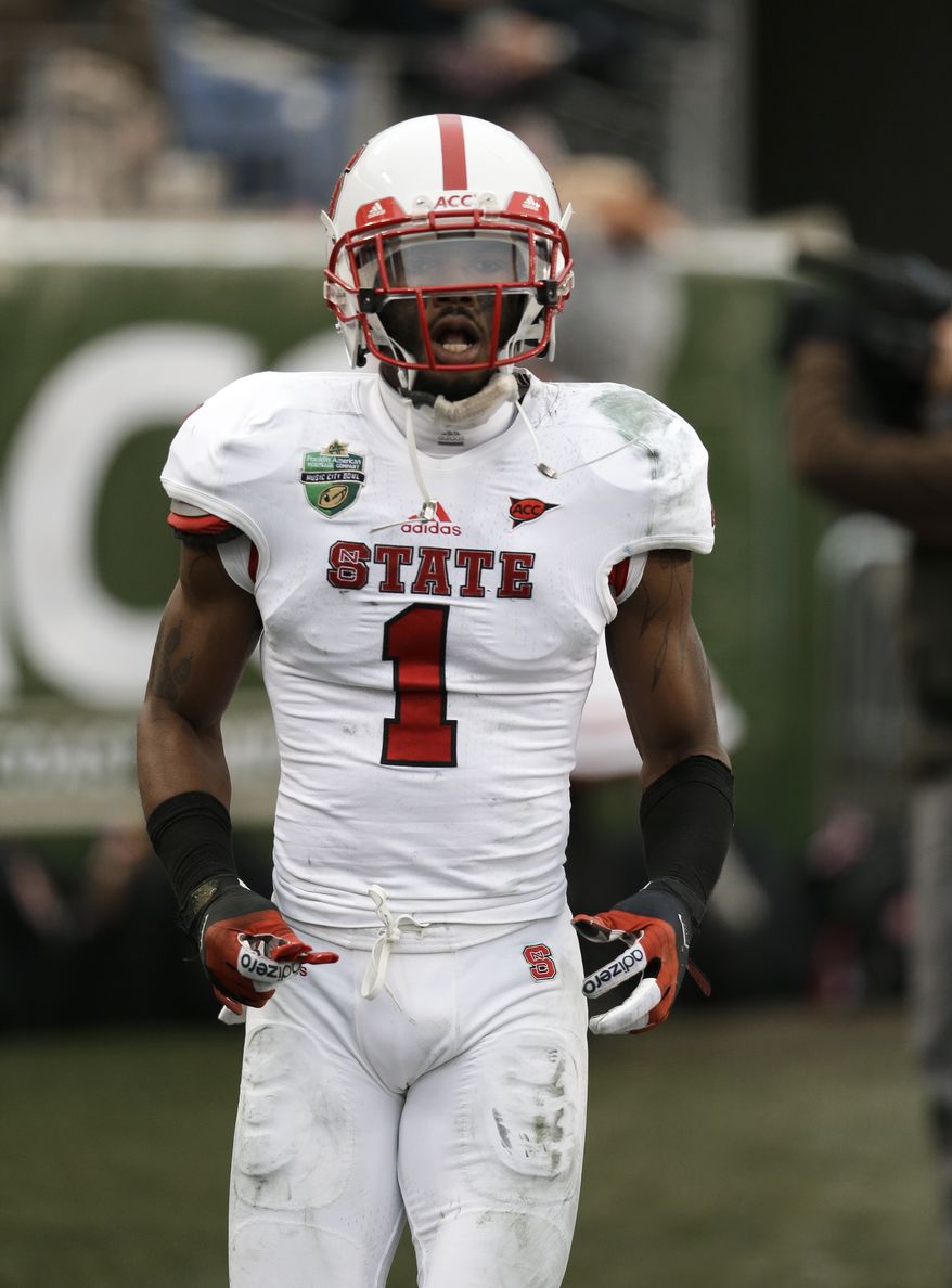 North Carolina State cornerback David Amerson enters the game against Vanderbilt at the Music City Bowl NCAA college football game on Monday, Dec. 31, 2012, in Nashville, Tenn. Vanderbilt won 38-24. (AP Photo/Mark Humphrey)