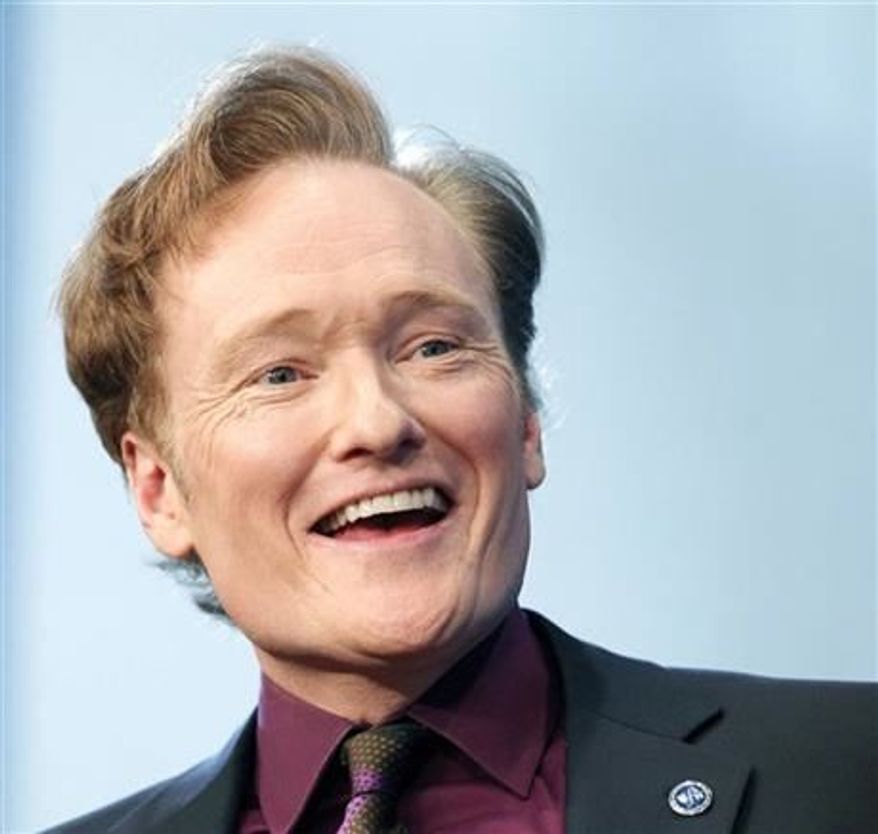 ** FILE ** Comedian Conan O'Brien speaks at the John F. Kennedy Presidential Library in Boston, May 24, 2012. O'Brien will be spending a late night with President Obama at the White House Correspondents' dinner on April 27. (Associated Press)