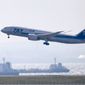 A Boeing 787 &quot;Dreamliner&quot; aircraft belonging to Japan&#39;s All Nippon Airways takes off from Haneda Airport in Tokyo at the start of a test flight on Sunday, April 28, 2013. (AP Photo/Kyodo News) 