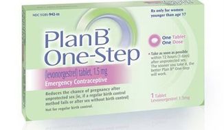 **FILE** Teva Women&#39;s Health packaging for Plan B One-Step (levonorgestrel) tablet, one of the brands known as the &quot;morning-after pill&quot; (Associated Press)