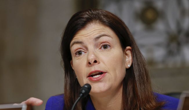 ** FILE ** Senate Armed Services Committee member Sen. Kelly Ayotte, R-N.H., questions former Nebraska Republican Sen. Chuck Hagel, President Obama&#x27;s choice to lead the Pentagon, during his confirmation hearing on Capitol Hill in Washington, in this Jan. 31, 2013 file photo. A woman whose mother was killed in last year&#x27;s school shooting in Newtown, Conn., confronted Ms. Ayotte Tuesday, April 30, 2013, during the senator&#x27;s first public appearance in New Hampshire since voting against gun control legislation. (AP Photo/J. Scott Applewhite, File)