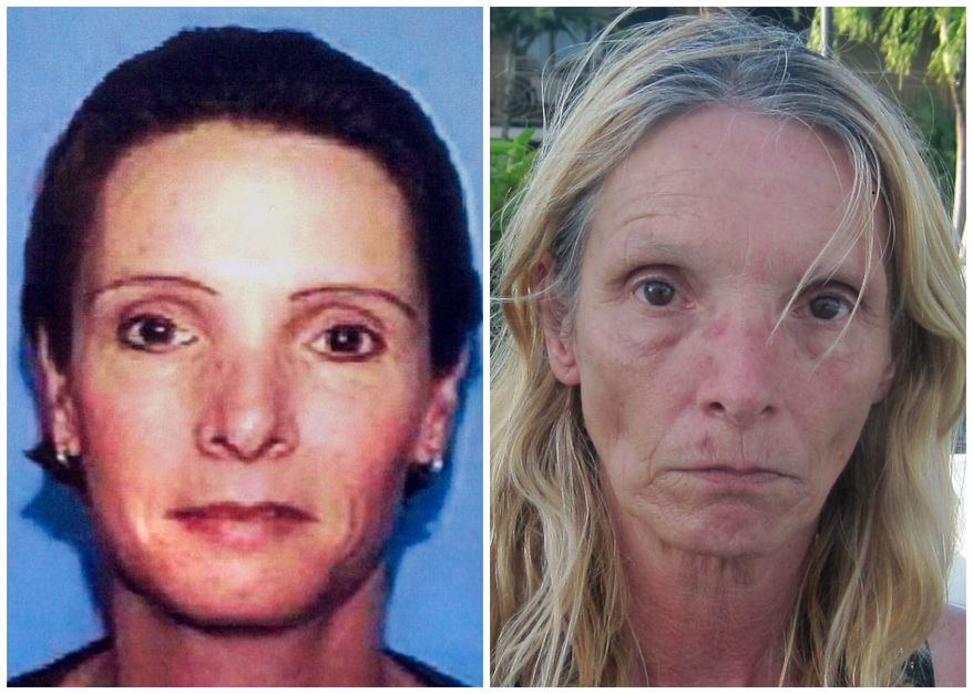 This combination of Associated Press file photos shows, left, an undated driver's license photo distributed by police in 2002 of Brenda Heist, and right, an April 26, 2013, photo of Heist taken by the Monroe County, Fla. Sheriff's Office and released by the Lititz Borough, Pa. (AP Photo)