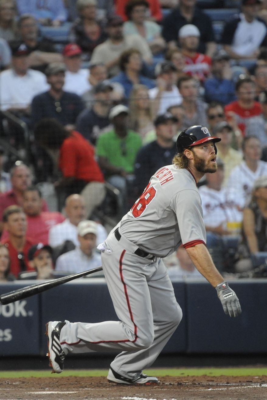 Jayson Werth left Thursday night's game with a tight hamstring. (Associated Press photo)