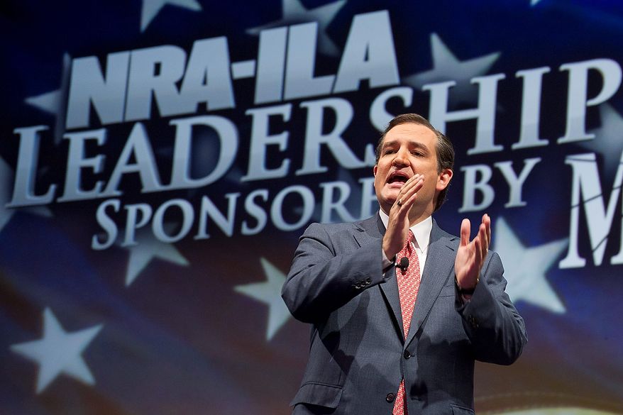 Sen. Ted Cruz, R-Texas, speaks during the leadership forum at the National Rifle Association's annual meeting Friday, May 3, 2013 in Houston. (AP Photo/Steve Ueckert)