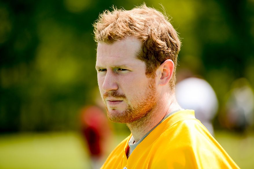 Quarterback Matthew McGloin (4) at is pictured at the Washington Redskins' rookie minicamp at Redskins Park in Ashburn, Va., on Sunday, May 5, 2013. (Andrew Harnik/The Washington Times)