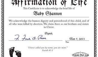 Name certificates for 45 babies aborted in the Gosnell were part of a Catholic service conducted by Father Frank Pavone on Thursday. (image from Priests for Life)