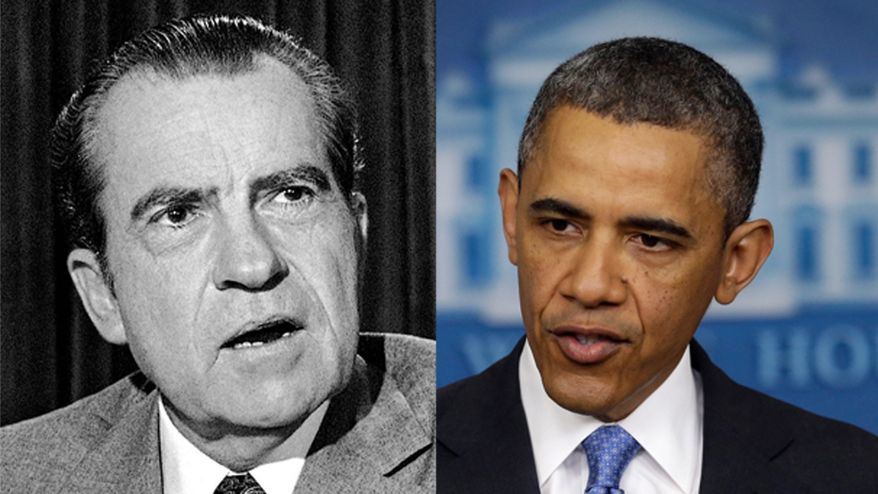 President Richard M. Nixon, left, and President Obama.
