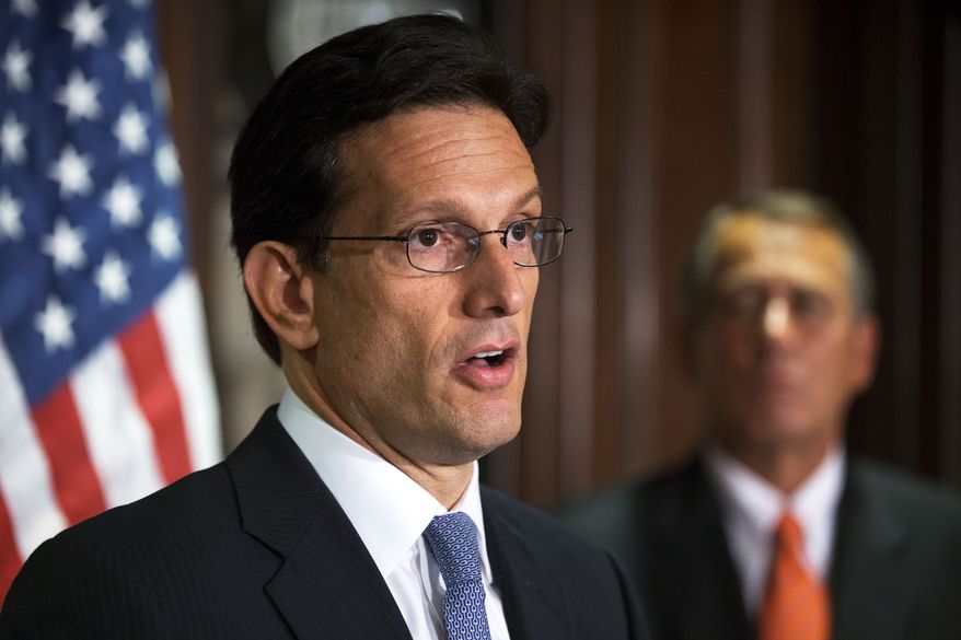 **FILE** House Majority Leader Eric Cantor (left), Virginia Republican (Associated Press)