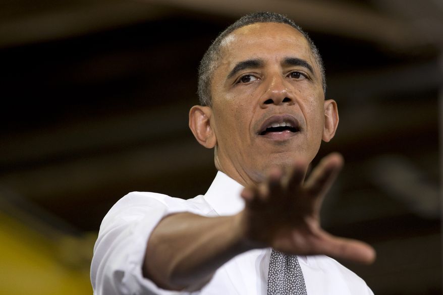 President Obama speaks at Ellicott Dredges in Baltimore on May 17, 2013, during his second "Middle Class Jobs and Opportunity Tour." (Associated Press)