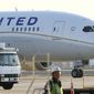 ** FILE ** A United Airlines Boeing 787 Dreamliner is parked at Narita Airport outside Tokyo on Thursday, Jan. 17, 2013. (AP Photo/Kyodo News)