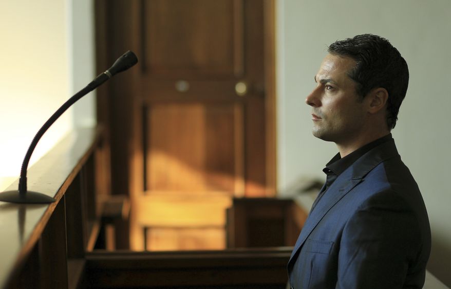 Carl Pistorius, who is the brother of Oscar Pistorius, the superstar double-amputee Olympic athlete, appears for his culpable homicide case at the Magistrate Court in Vanderbijlpark, South Africa, on Tuesday, May 21, 2013. (AP Photo/Themba Hadebe)