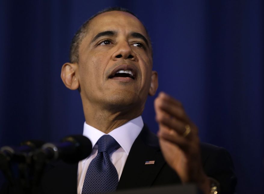President Obama talks about national security on May 23, 2013, at the National Defense University at Fort McNair in Washington. Declaring America at a "crossroads" in the fight against terrorism, the president revealed clearer guidelines for the use of deadly drone strikes, including more control by the U.S. military, while leaving key details of the controversial program secret. (Associated Press)