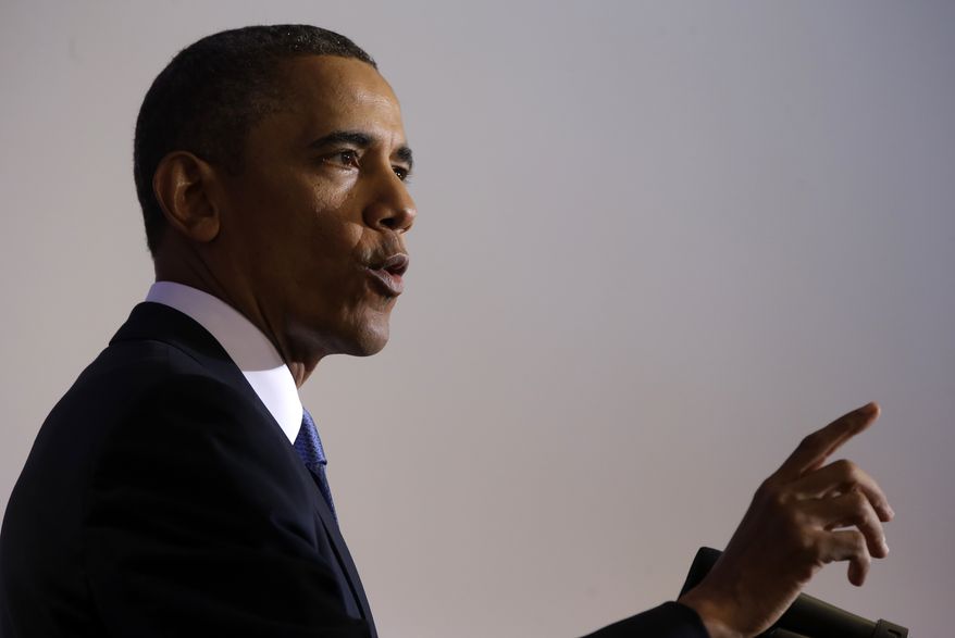 President Obama talks about national security on May 23, 2013, at the National Defense University at Fort McNair in Washington. Declaring America at a "crossroads" in the fight against terrorism, the president revealed clearer guidelines for the use of deadly drone strikes, including more control by the U.S. military, while leaving key details of the controversial program secret. (Associated Press)