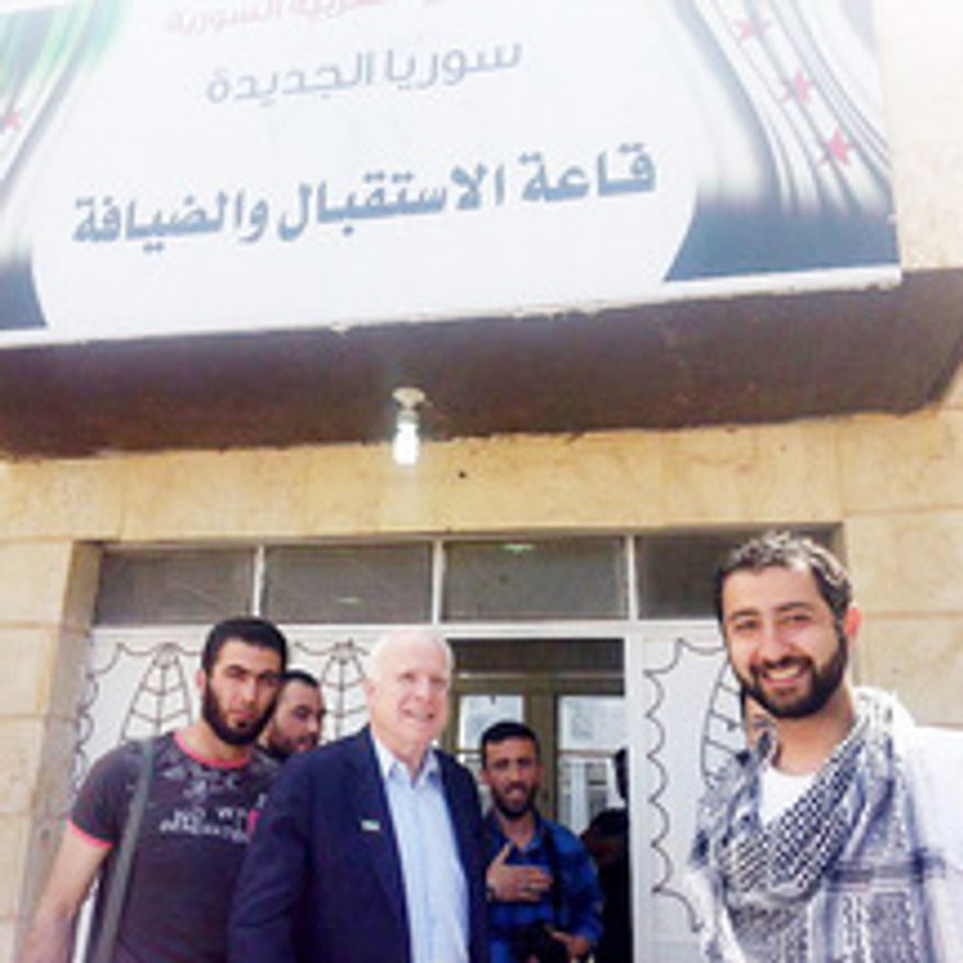 ** FILE ** Sen. John McCain, meeting for several hours on Monday, May 27, 2013, with rebel leaders in Syria, was asked for U.S. help to establish a no-fly zone, obtain anti-aircraft weapons and launch airstrikes on targets associated with the regime of President Bashar Assad. (Syrian Emergency Task Force)