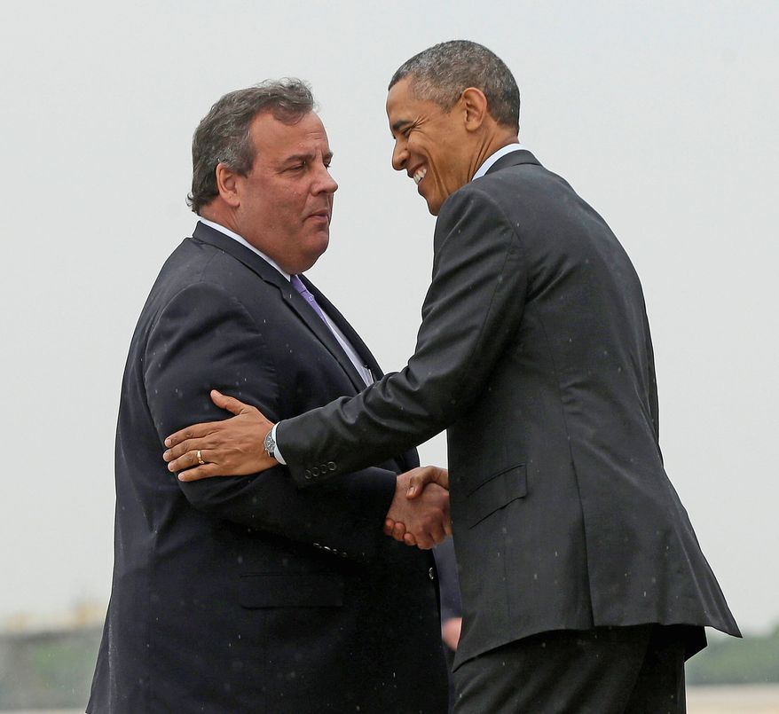 ** FILE ** New Jersey Gov. Chris Christie shakes hands with President Obama. (Associated Press)