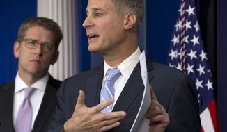 ** FILE ** Alan Krueger, Chairman of the White House Council of Economic Advisers, speaks to the media about middle class tax cuts and spending during a White House news briefing in Washington, Nov. 26, 2012. (Associated Press)