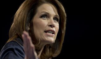 Rep. Michele Bachmann, Minnesota Republican, speaks at the 40th annual Conservative Political Action Conference in National Harbor, Md., on Saturday, March 16, 2013. (AP Photo/Carolyn Kaster)