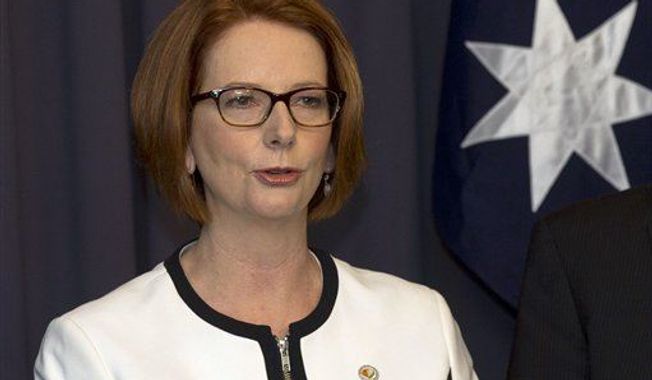 ** FILE ** Australia&#x27;s Prime Minister Julia Gillard makes a statement to the media after a leadership ballot in Canberra, Australia, March 21, 2013. (Associated Press)