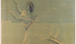 File Name: 3413-011.jpg 
 Valentin Serov 
 Anna Pavlova from Les Sylphides, poster for the first Russian season, 1909 
 color lithograph 
 framed: 256.2 x 201.5 cm (100 7/8 x 79 5/16 in.) 
 V&amp;A, London