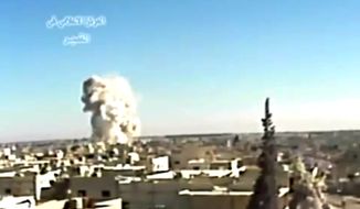 This image made from video posted by Ugarit News and taken on May 29, 2013, which is consistent with other AP reporting, shows an explosion from shelling in Qusair, Syria. Syrian President Bashar Assad said the regime has received its first shipment of a sophisticated Russian anti-aircraft missile system, and the main Western-backed opposition group announced Thursday that it will not participate in peace talks — a double blow to international efforts to end the country&#39;s devastating civil war. (Associated Press/Ugarit News via AP video)