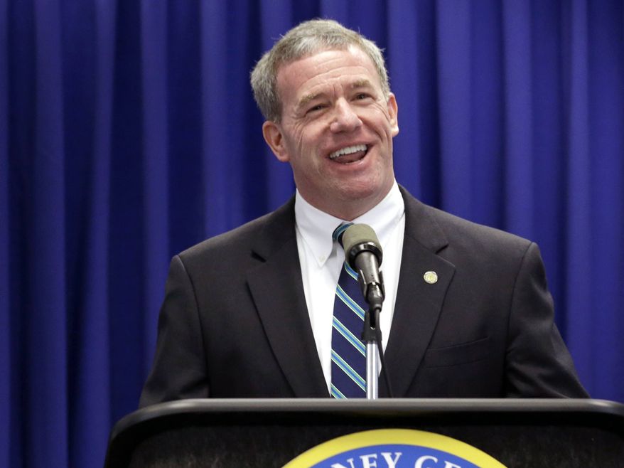 ** FILE ** In this May 23, 2013, file photo, New Jersey Attorney General Jeffrey Chiesa talks about an investigation dubbed "Operation Swill," at a news conference in Trenton, N.J. New Jersey Gov. Chris Christie has named Chiesa to temporarily fill the U.S. Senate seat that opened up this week after Frank Lautenberg's death. (AP Photo/Julio Cortez)