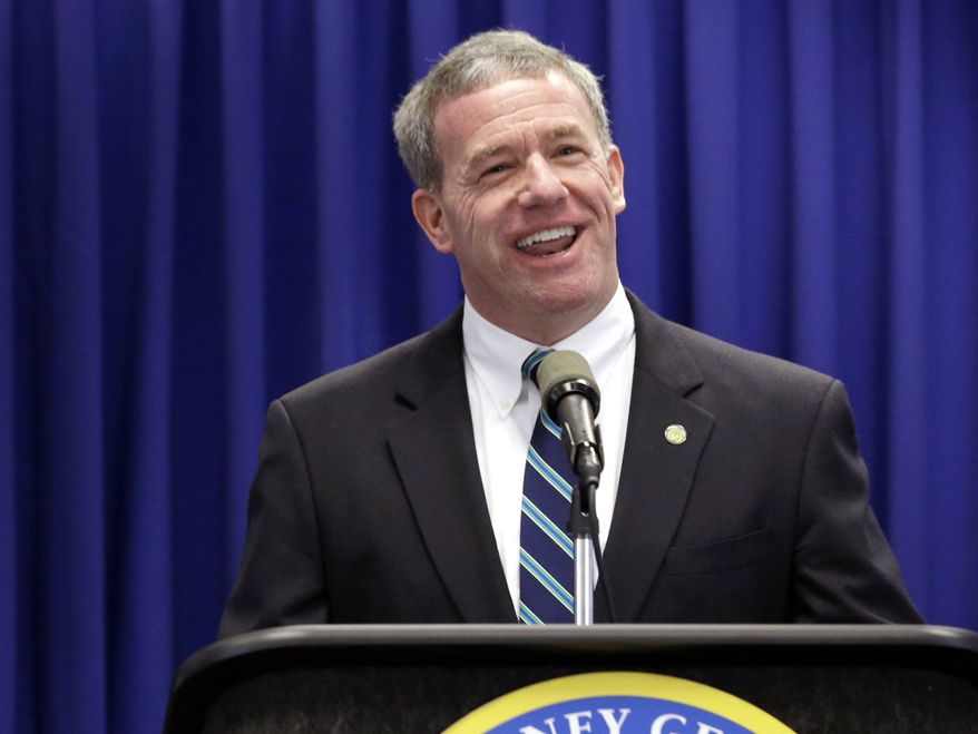 ** FILE ** In this May 23, 2013, file photo, New Jersey Attorney General Jeffrey Chiesa talks about an investigation dubbed "Operation Swill," at a news conference in Trenton, N.J. New Jersey Gov. Chris Christie has named Chiesa to temporarily fill the U.S. Senate seat that opened up this week after Frank Lautenberg's death. (AP Photo/Julio Cortez)