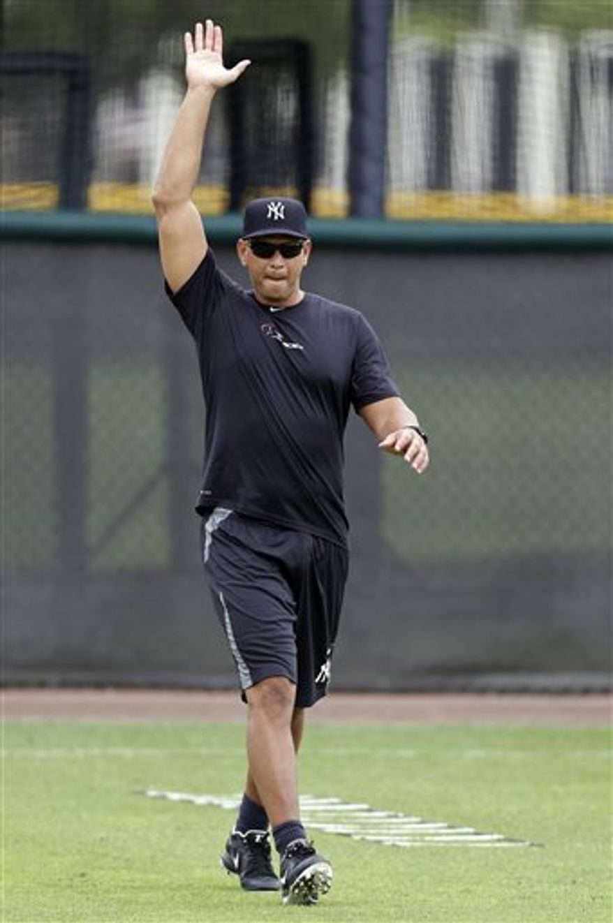 New York Yankees' Alex Rodriguez stretches during a workout Wednesday, June 5, 2013, at the Yankees' minor league complex in Tampa, Fla. Major League Baseball has begun interviewing players linked to a Miami anti-aging clinic that allegedly sold performance-enhancing drugs and became the focus of the sport's investigation. Rodriguez, Ryan Braun, Nelson Cruz, Melky Cabrera and Bartolo Colon are among more than a dozen players whose names have been tied to the now-closed clinic, Biogenesis of America. (AP Photo/Chris O'Meara)