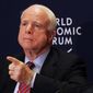 **FILE** Sen. John McCain, Arizona Republican, speaks May 25, 2013, at a news conference at the World Economic Forum, in Southern Shuneh, southeast of Amman, Jordan. (Associated Press)