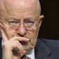 **FILE** James Clapper, Director of National Intelligence, listens March 12, 2013, to testimony at the Senate Intelligence Committee hearing on Capitol Hill in Washington, where he testified about worldwide threats. (Associated Press)