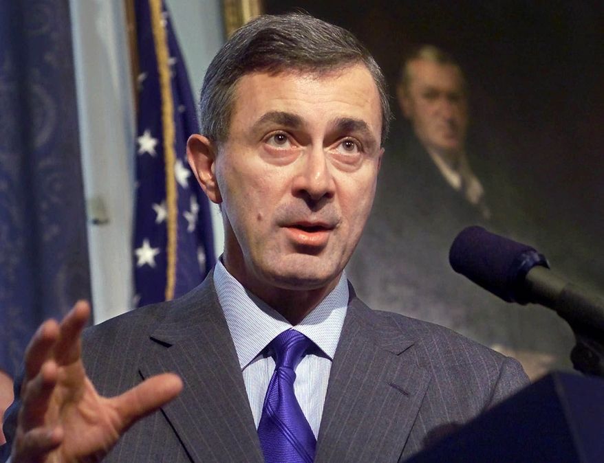 ** FILE ** Massachusetts Gov. Argeo Paul Cellucci addresses members of the media during a news conference at the Statehouse in Boston on Feb. 22, 2000. (AP Photo/Steven Senne)
