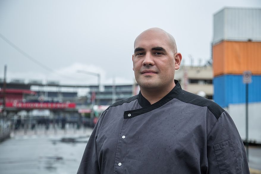 Faisal Sultani, Executive Chef & Owner of Clubhouse Cuisine, poses for a photograph outside of Nationals Ball Park in Washington, DC., Friday June 7, 2013. (Andrew S Geraci/The Washington Times)