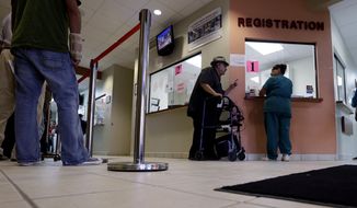 **FILE** Patients wait in line at Nuestra Clinica Del Valle in San Juan, Texas, on Sept. 6, 2012. (Associated Press)