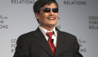 ** FILE ** In this May 31, 2012, file photo, Chen Guangcheng speaks at the Council on Foreign Relations in New York. Chen, a Chinese dissident who was allowed to travel to the U.S. after escaping from house arrest, said in a statement Monday, June 17, 2013, that New York University is forcing him and his family to leave at the end of this month because of pressure from the Chinese government. NYU rejected Chen&#x27;s allegations about Beijing&#x27;s influence on his fellowship at the university. (AP Photo/Seth Wenig, File)