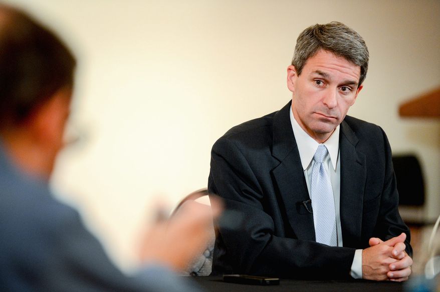 Gubernatorial candidate Kenneth T. Cuccinelli II says he is focused on Virginia, not social issues such as gay marriage. (Andrew Harnik/The Washington Times)