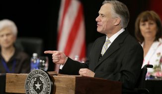 Texas Attorney General Greg Abbott delivers comments at the 43rd annual National Right to Life convention on Thursday, June 27, 2013, in Grapevine, Texas. (AP Photo/Tony Gutierrez)