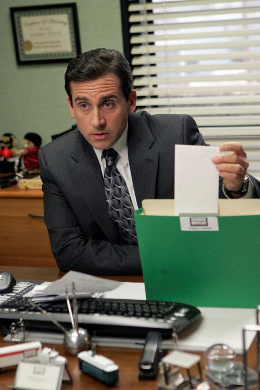 Steve Carell (top, far right) cheats on his girlfriend in "The Way, Way Back." He's shown with (from left) Rob Corddry, Amanda Peet, Liam James and Toni Collette. Mr. Carell played Michael Scott (above) in "The Office." (NBC Universal via Associated Press)