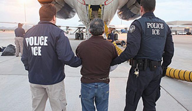 Immigration and Customs Enforcement is deporting fewer illegal immigrants this fiscal year, but a larger percentage of them have no criminal records. The numbers suggest that the Obama administration is struggling to meet its stated goals. (ICE via Associated Press)**FILE** 