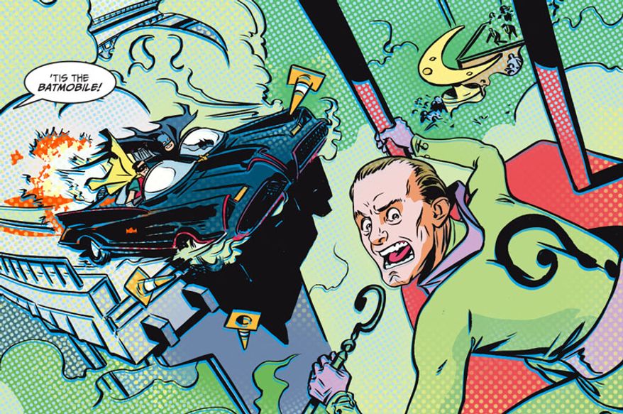 Batman and Robin show up to stop Frank Gorshin as the Riddler in DC Comics' Batman '66.