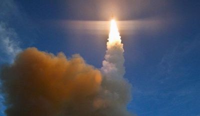MISSILE DEFENSE AGENCY
The U.S. and Japan conducted a successful test of the Navy&#39;s Aegis missile-defense system Tuesday in which an SM-3 interceptor was hit in the middle of the Pacific off Hawaii.