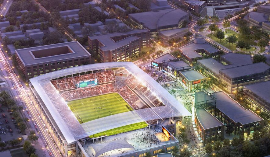 Artist&#x27;s rendering of the proposed D.C. United soccer stadium near Nationals Park in Southwest D.C. (D.C. United)