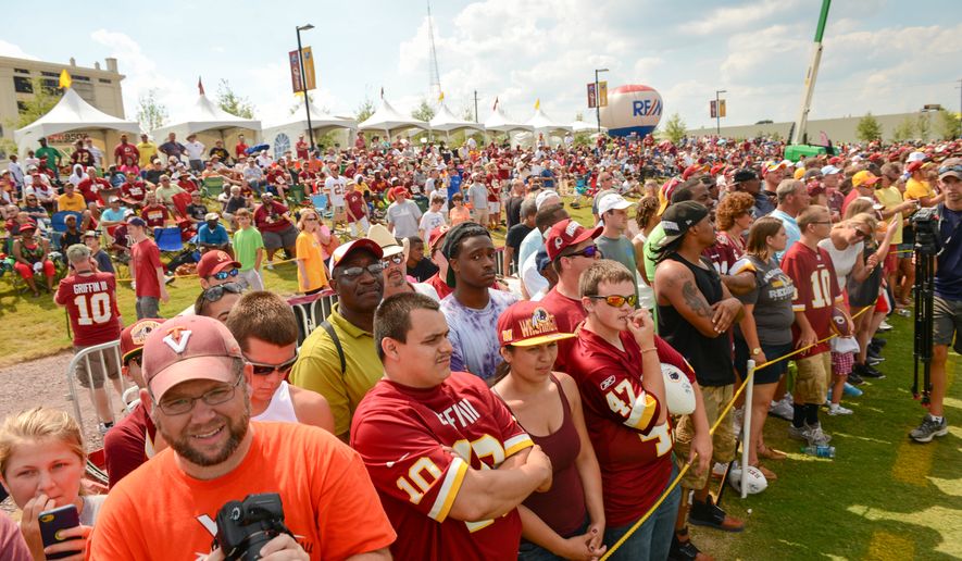 Fans watch afternoon practice at the Bon Secours Washington Redskins Training Center, Richmond, Va., Tuesday, July 30, 2013. (Andrew Harnik/The Washington Times)