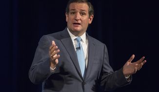 **FILE** Sen. Ted Cruz, Texas Republican, speaks during the family leadership summit in Ames, Iowa, on Aug. 10, 2013. (Associated Press)