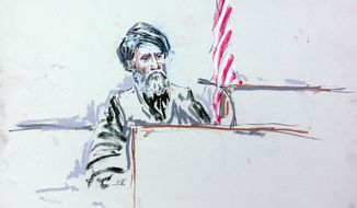 In this courtroom sketch, Haji Mohammad Naim testifies Aug. 20, 2013, in a courtroom at Joint Base Lewis-McChord, south of Seattle. Naim, an Afghan farmer shot during a massacre in Kandahar Province last year, took the witness stand at a sentencing hearing for Staff Sgt. Robert Bales, who attacked his village and one other in pre-dawn raids on March 11, 2012, killing 16 civilians. (Associated Press)