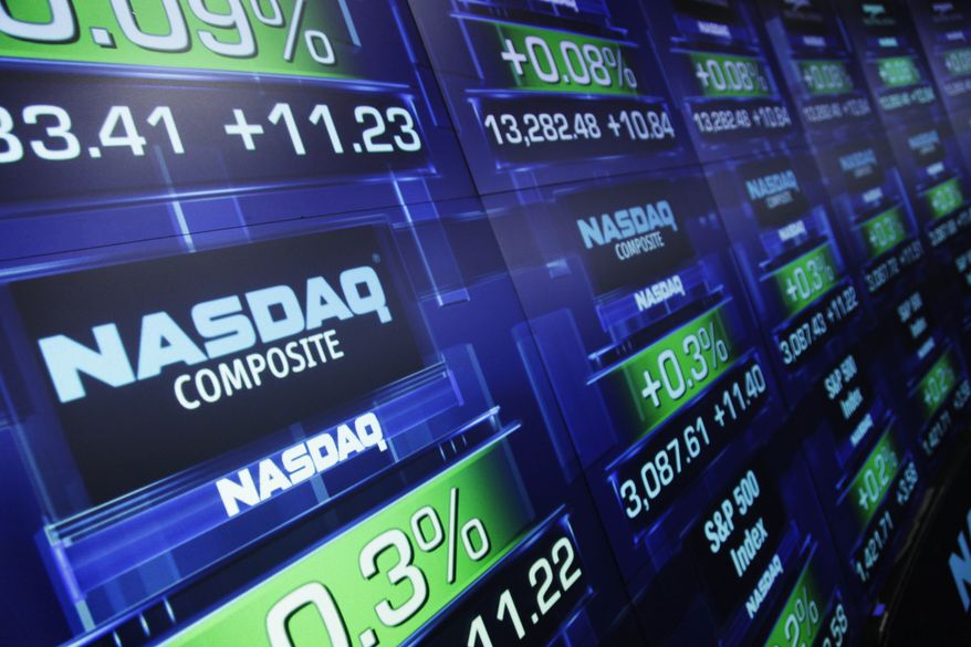 ** FILE ** Stock prices are shown at the Nasdaq MarketSite in New York on Wednesday, Aug. 21, 2012. (AP Photo/Mark Lennihan)